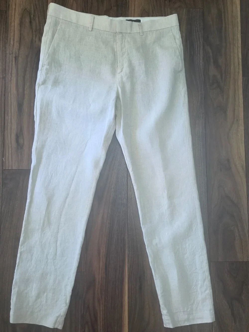 H&M 100% Linen Pants Mens 36R Beige Khaki Slim Fit Travel Lightweight Beach